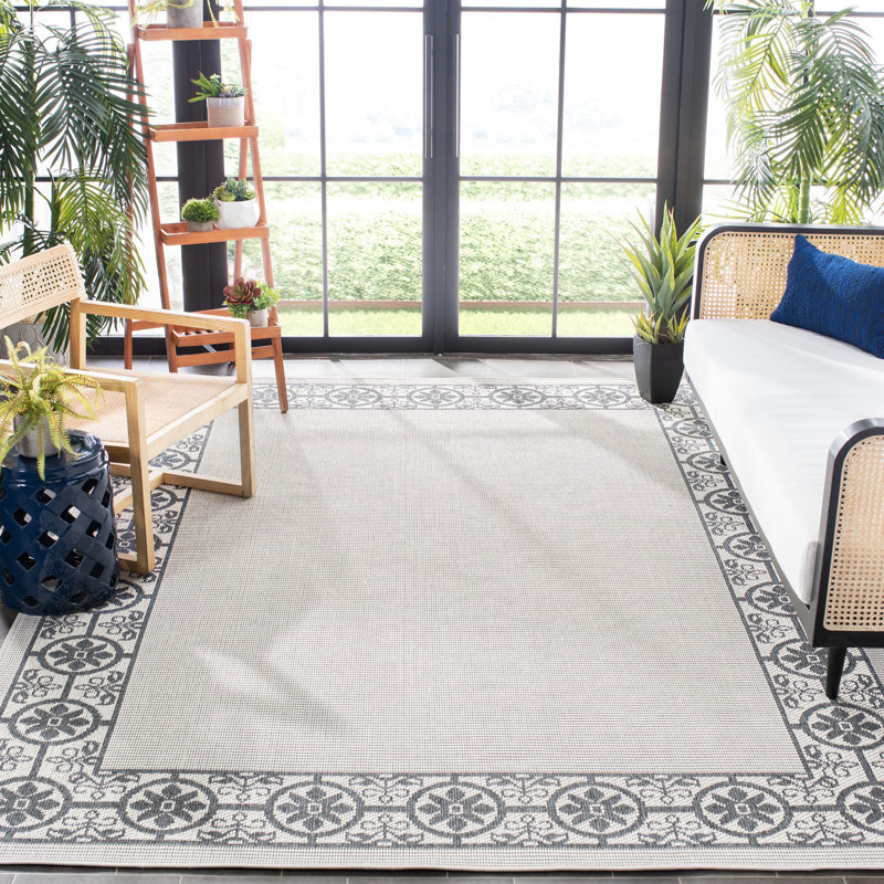 Tapis d'intérieur / extérieur à motif floral lavable à la machine Murielle, Rectangle 9 pi x 12 pi