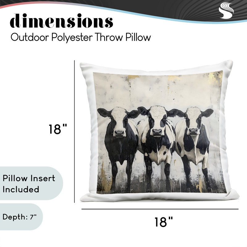 Three Spotted Cows Outdoor Printed Pillow, design by Creative Studio