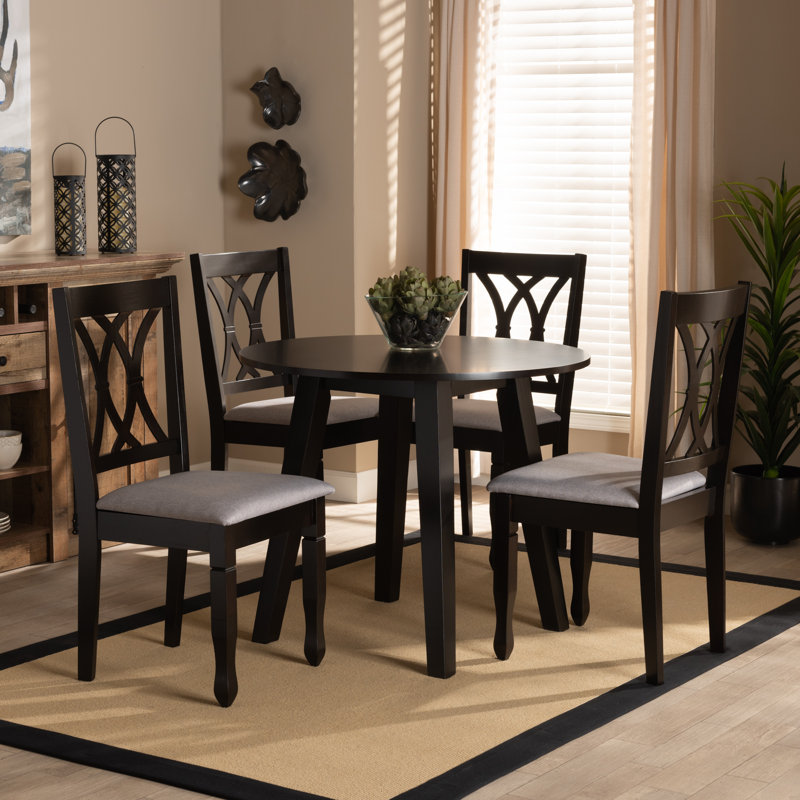 Aaina 5-Piece Solid Wood Dining Set With Brown Round Table Top, 37.4'' H X 17.7'' W X 20.5'' D, Gray, Dark Brown, Dark Brown