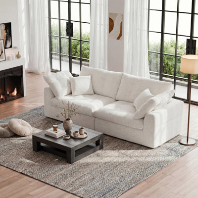 79" Wide Comfy Cloud Couch, Chenille Upholstered Pillow-Top Arm Loveseat Sofa With Deep Seats, Side Pockets & Modular Design, 2 Seater Sofa For Living Room