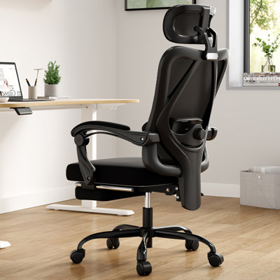 Chaise de bureau ergonomique avec repose-pieds, chaise de bureau en filet avec appui-tête, chaise d'ordinateur à haut dossier avec lombaire réglable
