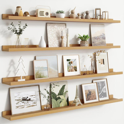48" Oak Floating Nursery Shelves (Set Of 4) – Long Wooden Floating Shelves For Kids' Library – Safety Front Lip Wall Storage For Toys, Books, And Nursery Decor