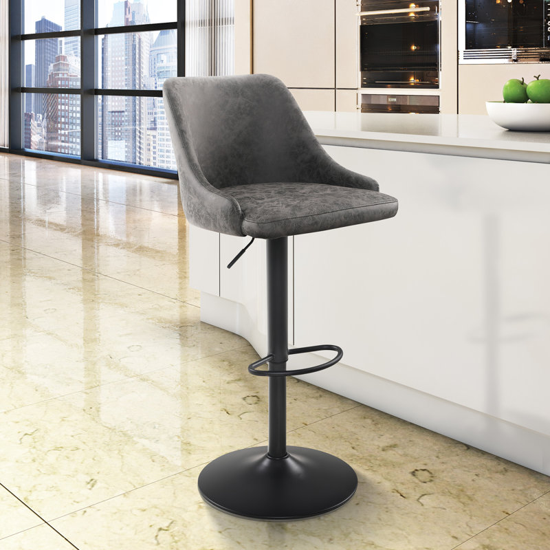 Dandrae Swivel Upholstered Adjustable Height Counter Stool with Metal Frame, Charcoal