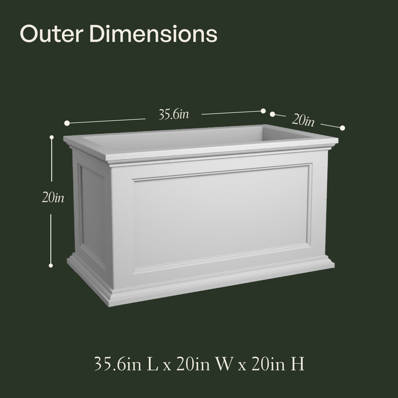 White 20x36 Polyethylene Outdoor Patio Planter with Water Reservoir