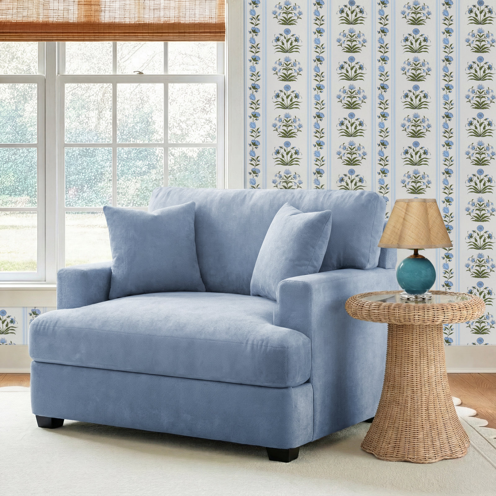 Emilio Upholstered Armchair, Bella Ocean Performance Velvet