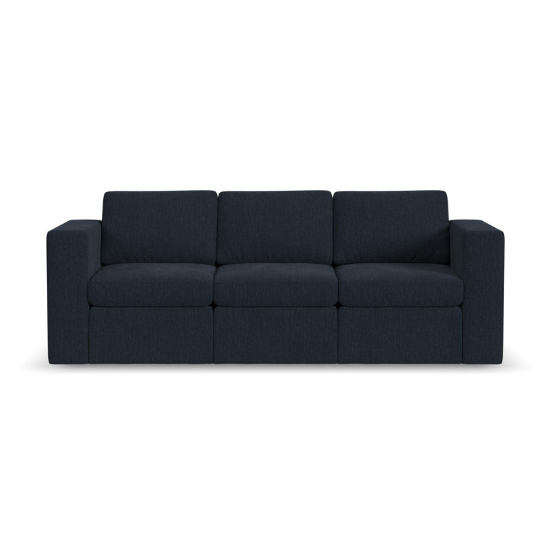 Lockheart 88 inch 3-Seat Modular Sofa Blue Square Arm, Blue