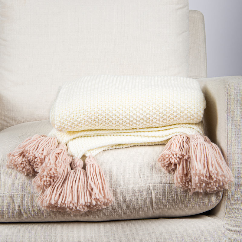 Jeté en tricot Big Tassel, Rose