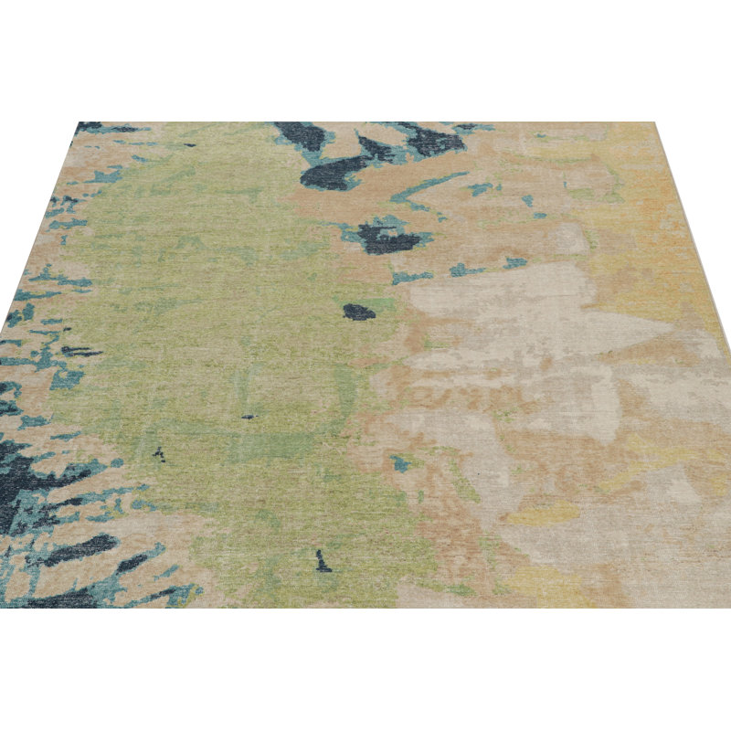 Hand-Knotted Rectangle 9' x 11'11" Cotton/Wool Area Rug in Green/Blue/Beige
