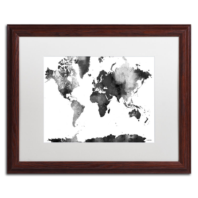 « world map bg-1 », impression encadrée, H 11 po x l 14 po x P 0,5 po, Brun