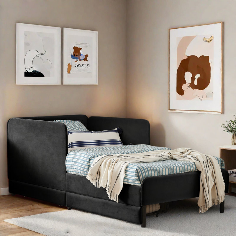 Upholstered Platform Bed With 2 Storage Drawers And Adjustable Side Rail