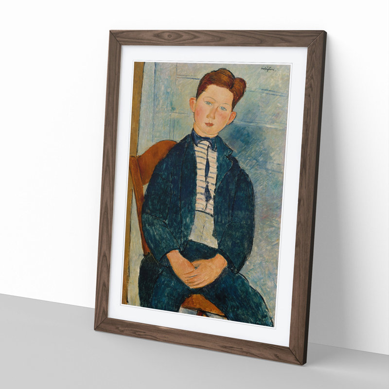 Boy in a Striped Sweater by Amedeo Modigliani - Picture Frame Painting, 48cm H x 36cm W x 2cm D, Walnut