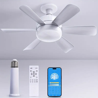 Socket Fan Light With Remote, Screw Ceiling Fans With Lights, E26 Base Light Bulb Fan, 3 Colors 3000K-6500K Dimmable Socket Fan With Light For Garage, Bathroom, Bedroom, Kitchen, 1000 Lumens