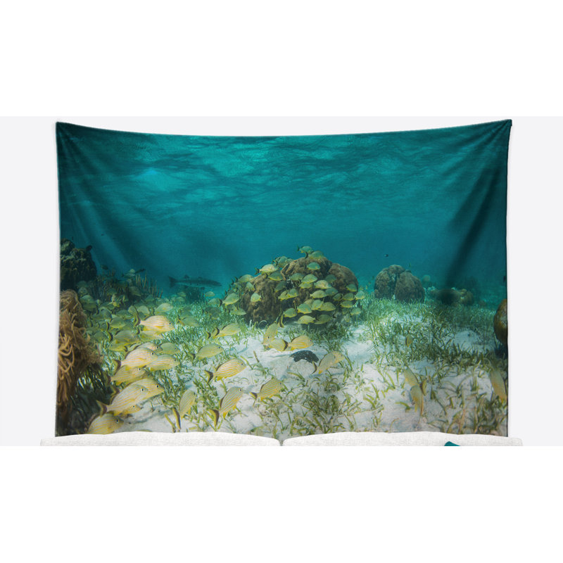 Grunts de polyester en shore de mer avec tapisserie baracuda avec accessoires suspendus inclus, H 32 po x l 39 po