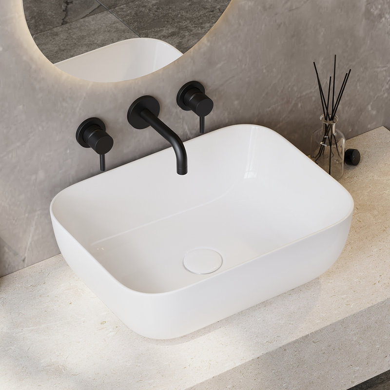 Denbigh 400mm x 300mm White Ceramic Rectangular Countertop Basin Bathroom Sink