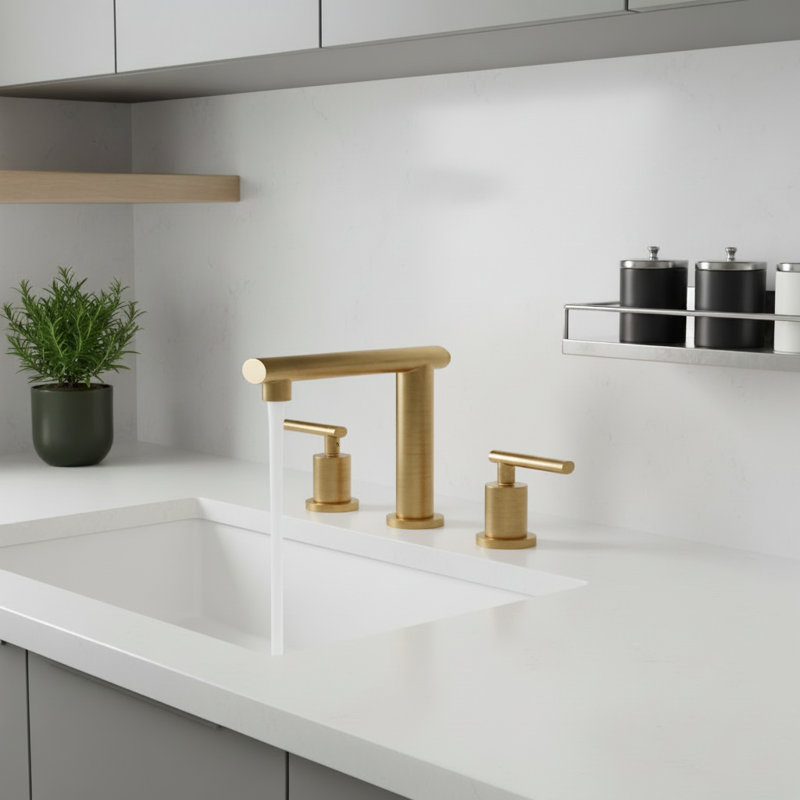 Robinet pour salle de bain à poignée double moderne avec ensemble de drain (ensemble de 2), Noir mat