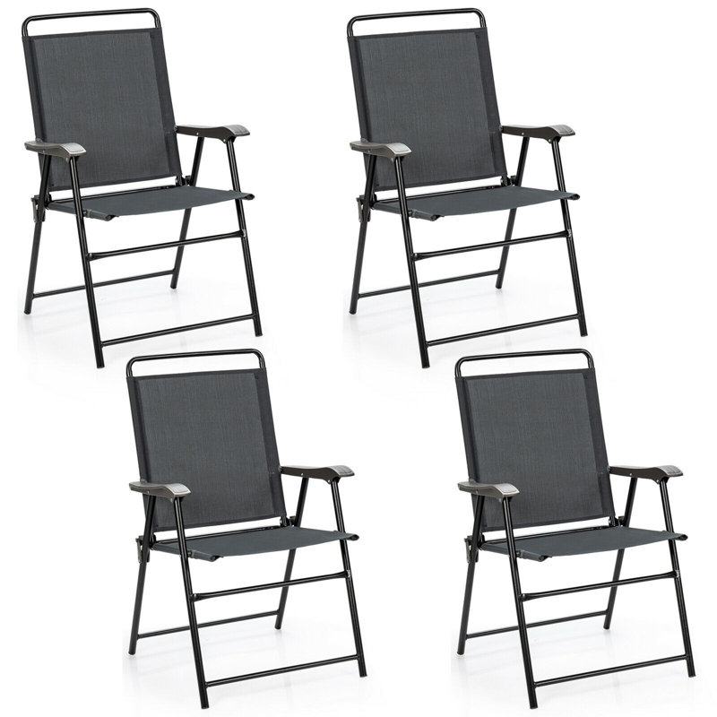 Set of 4 Grey Steel Folding Outdoor Chairs
