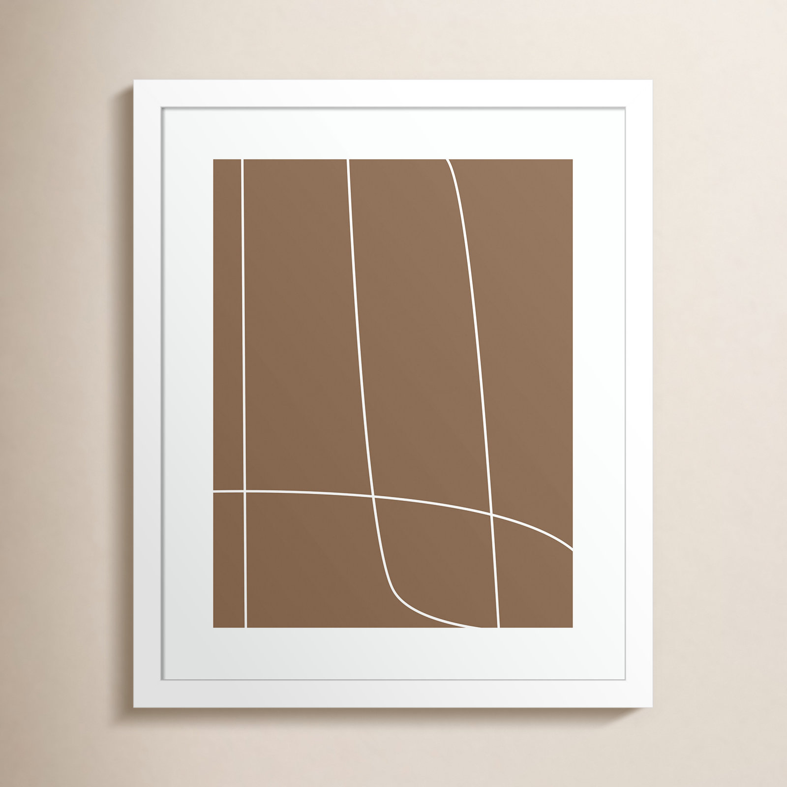 Modern Line Abstract 2 Mushroom Brown by The Creative Bunch Studio, 17" H x 14" W, White Framed