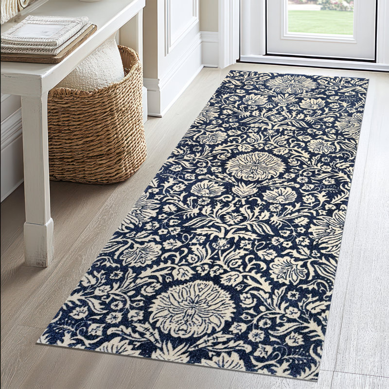 Tapis de couloir une pièce bleuet, Bleu; brun clair, L 75 po x L 28 po