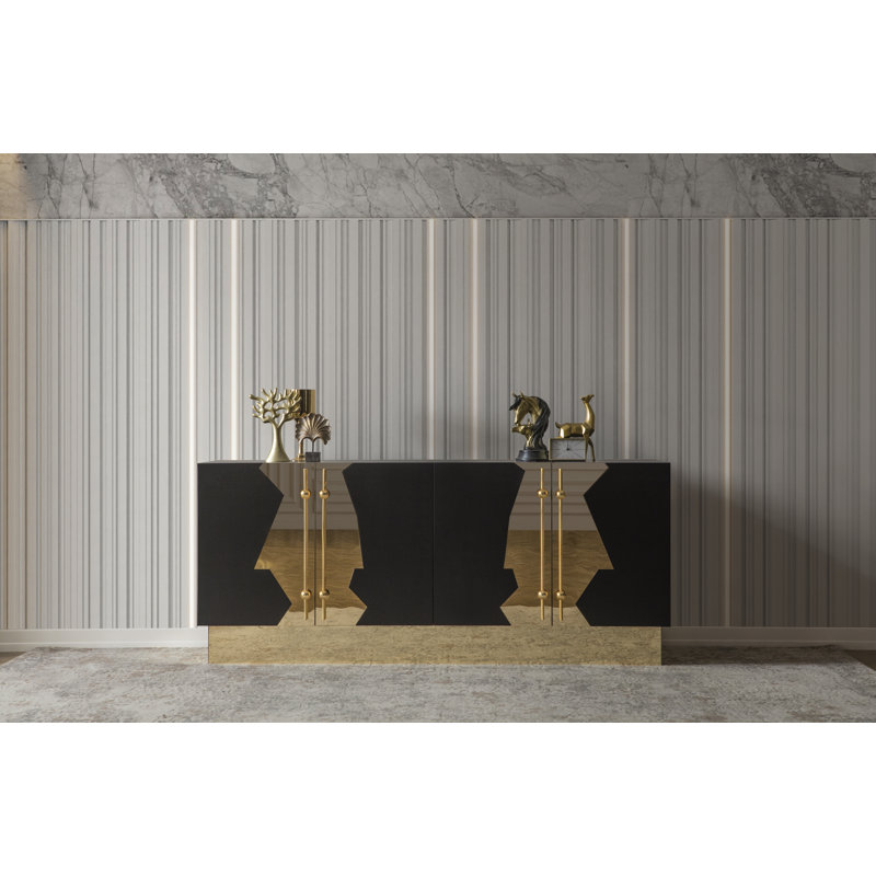 Callista 74'' Black and Gold Art Deco Sideboard