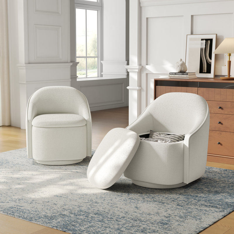  Fauteuil demi-tonneau pivotant avec rangement Aimille, Chenille beige Verna