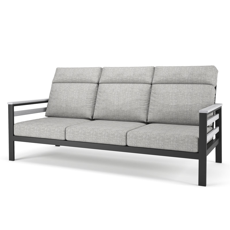 Townsend Metal Outdoor Sofa With Sunbrella Cushion, Canvas Granite, White