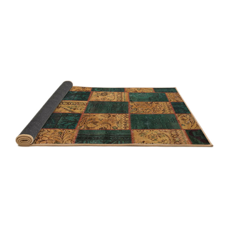 Tapis turquoise / brun clair Patchwork, Rond 7 pi
