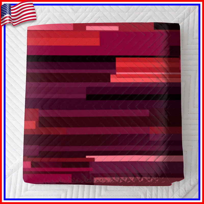 Red Rectangular Stripes Quilted Bedspread All Sizes, Queen