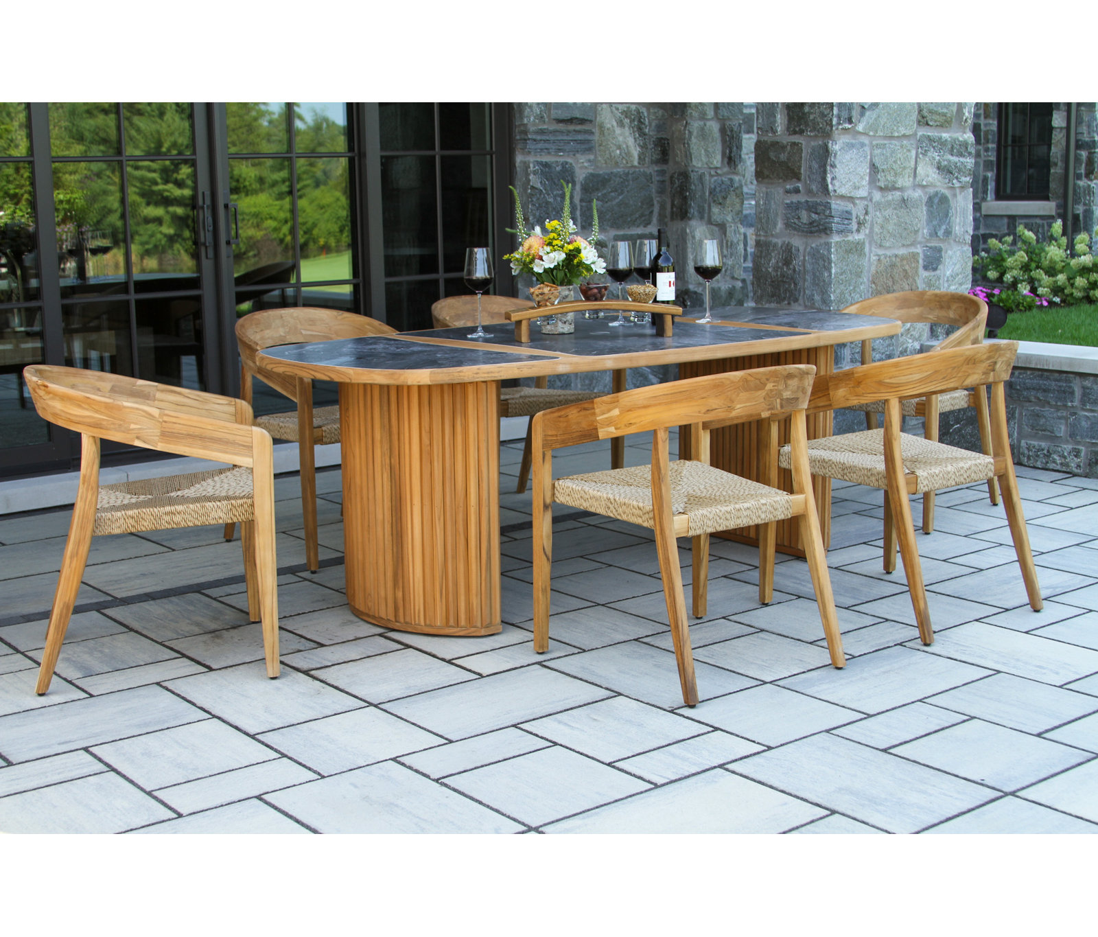Estate 40" Teak Patio Dining Set, Tan/Natural, Gray