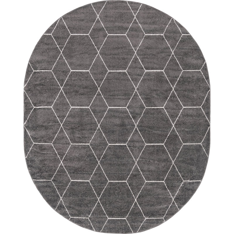 Tapis géométrique Debrodie, Ovale 5 pi 3 po x 8 pi, Gris foncé