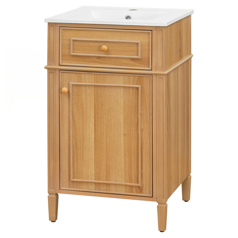 Meuble-lavabo en bois de 20 po avec lavabo, pieds en bois massif, tablette réglable, tiroir inclinable et conception autoportante moderne pour les petites salles de bain