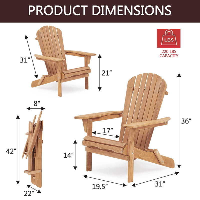 Aspelare Cedar Foldable Outdoor Adirondack Chair, Light Brown