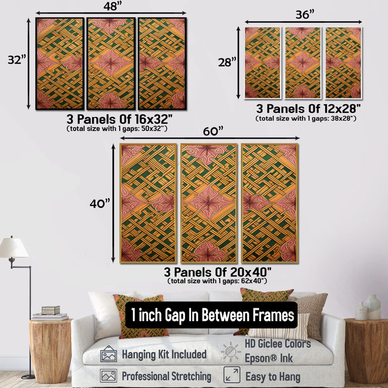 Motif celtique - ensemble d'art mural géométrique, Cadre flottant doré, H 28 po x l 36 po x P 1 po
