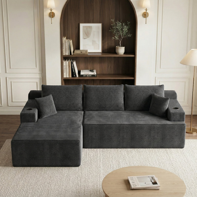 Canapé modulaire Boneless, Velours côtelé gris