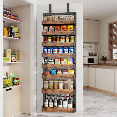 8-tier Over The Door Pantry Organizer, Heavy-duty Metal Wall Mount Or Hanging Spice Rack, Behind The Door Storage Shelves With Adjustable Basket, Back Of Door Organizer For Kitchen Cabinet And Closet