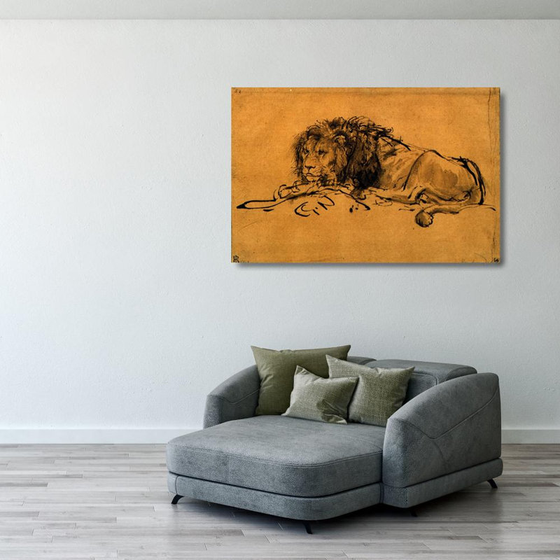 Un lion couché, H 26 po x l 40 po