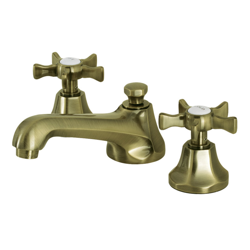 Robinet de salle de bain espacé Kingston, Laiton antique, Croix