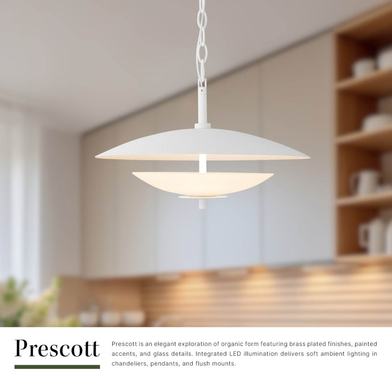 Prescott 1 - Light LED Pendant, Vintage Brass/Opal Matte Glass