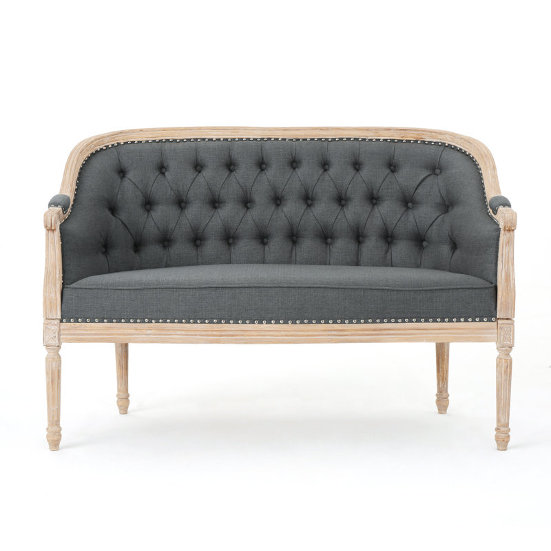 Atenea 49.5'' Upholstered & Birch Wood Loveseat, Dark Gray, Antique Natural