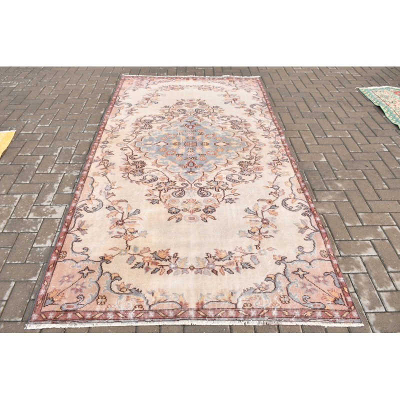 Grand tapis turc vintage beige pour l'extérieur et le salon avec un design antique