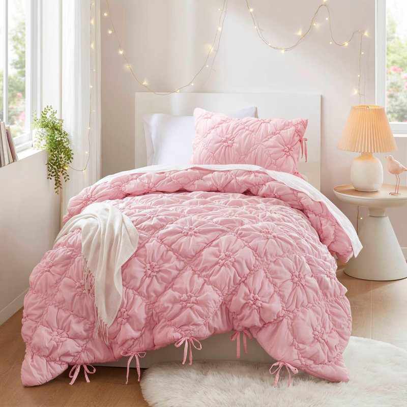 3PCS Comforter Set, Twin Comforter + 1 Standard Sham, Pink