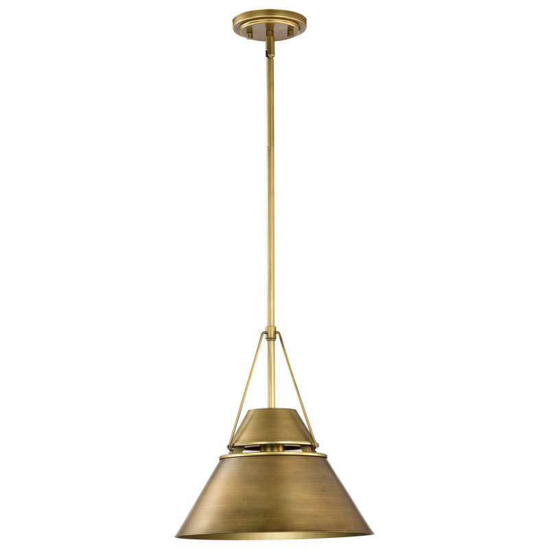 Luminaire suspendu conique à 1 lumière Maricarmen, H 52,75 po x l 12,75 po x P 12,75 po, Laiton naturel