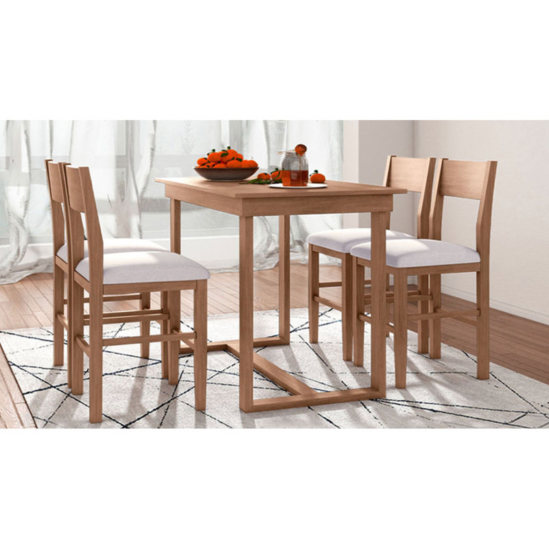 Ensemble de table de salle à manger 5 pièces avec 1 table rectangulaire et 4 chaises pour petits espaces, Brun, Brun / Beige