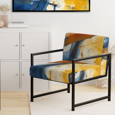 Chaise d'appoint rembourrée à motif abstrait orange et bleu royal Evening Glow