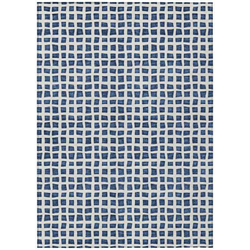 Tapis extérieur lavable à motif géométrique bleu marine et ivoire 3 pi x 5 pi