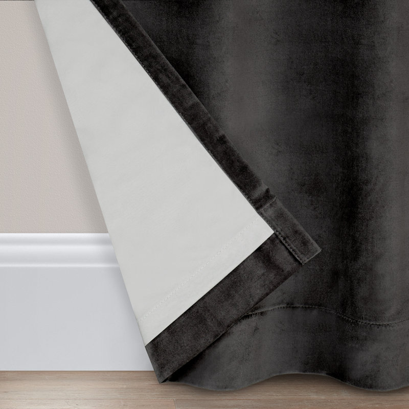 Eclipse Luxury Cotton Velvet 100% Blackout Rod Pocket Back Tab Curtain Panel, Black, 50" W x 96" L
