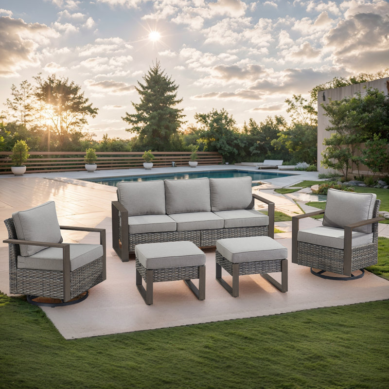 Drazen Wicker Steel Outdoor Seating Group, Gray, Gray