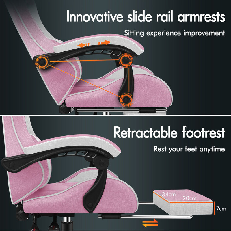 PC & Racing Game Chair, Pink/White