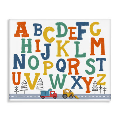 Alphabet & Construction Trucks Canvas Wall Art by Diane Labombarbe