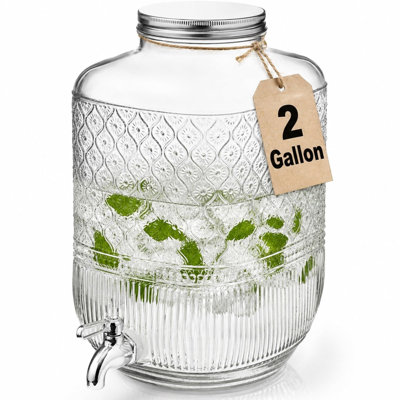 Distributeur de boisson 2 gallons, grand distributeur d'eau en verre (transparent)