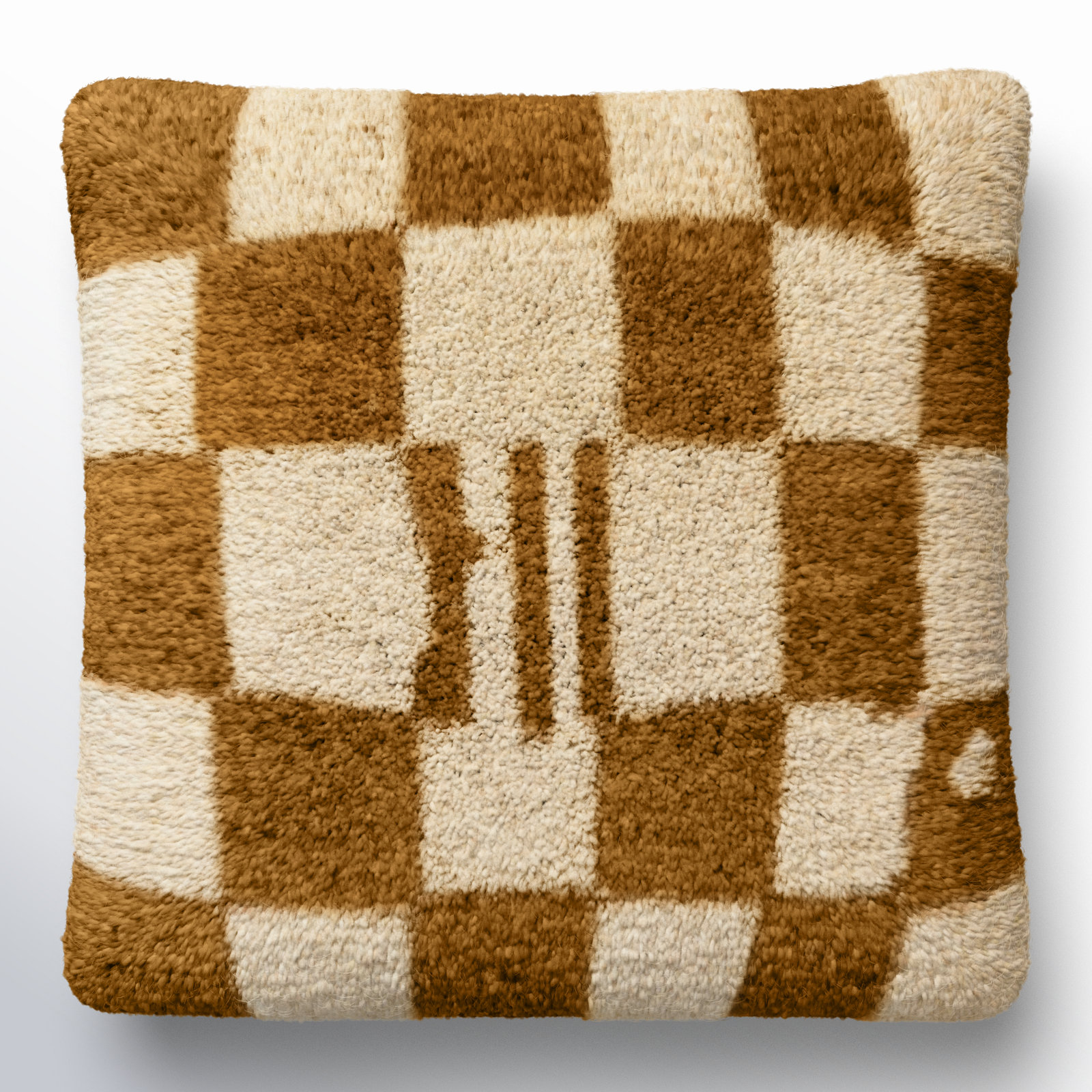 Raven Checkered Wool Throw Pillow, 22" x 22", Brown, Down
